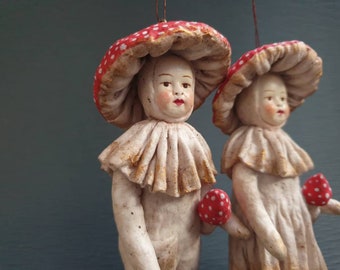 Mushroom people, 4 inch Anthropomorphic Plant Art Doll, Textile Sculpture, Christmas Home Decor