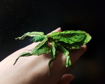 Ornement d'insecte de feuille de Phillium vert, décoration d'insecte de Terrarium, figurine textile réaliste, objet d'art 3d de sculpture douce