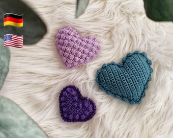 Crochet pattern heart, heart, crochet heart, ring cushion, valentine heart, Valentine's heart, crochet pattern (Ger/Eng)