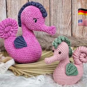 Crochet pattern seahorse (combined pattern: chenille and cotton version)