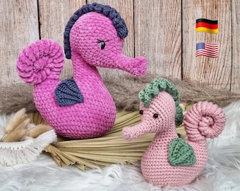 Häkelanleitung Seepferdchen (Kombianleitung: Chenille- und Baumwoll-Version)