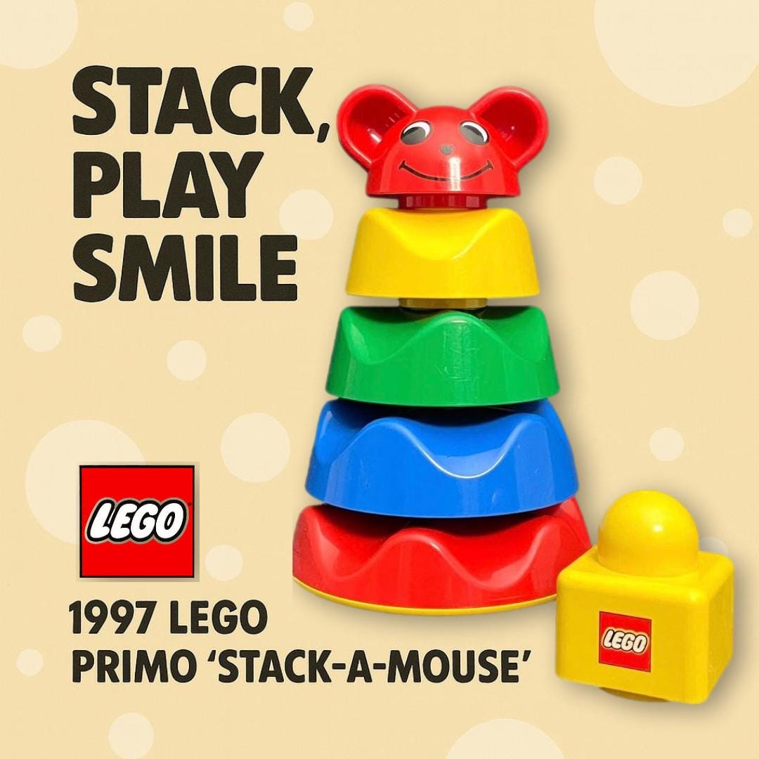LEGO PRIMO Original #2096 "Stack-A-Mouse" Set - Pyramid, Rattle & Roly-Poly - Year 1997 - Lego Baby - Lego Duplo - Lego Vintage