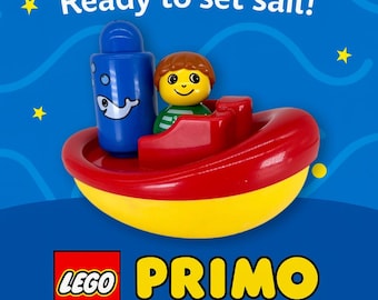 Very rare LEGO PRIMO Original Set #2098 &quot;Bathtime Boat&quot; aka &quot;Tug Boat Tommy&quot;, Year 1997, Vintage Lego Bath Toy