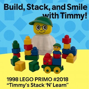 1998 LEGO PRIMO Timmy’s Stack ’N’ Learn #2018 – Baril complet avec wagon et figurine – Âges 18M–4