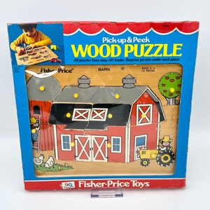 Pick-Up & Peek FISHER PRICE Wood Puzzle "BARN" #501 with Box - Years 1972-1984
