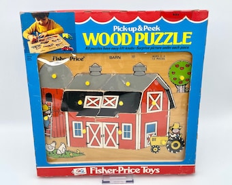 Pick-Up & Peek FISHER PRICE Wood Puzzle "BARN" #501 with Box - Years 1972-1984