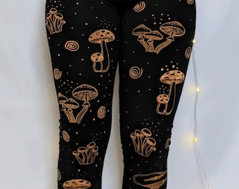 Mushrooms. Handmade Leggings. Forage Yoga Meditation Pants Hippy Boho Unusual Festival Christmas Sustainable Ladies Womens Gift