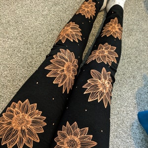 Spring Flower Handmade Leggings. Yoga Meditation Pants Hippy Boho Festival Sustainable Flower Gardening Botanical Ladies Womens Gift.