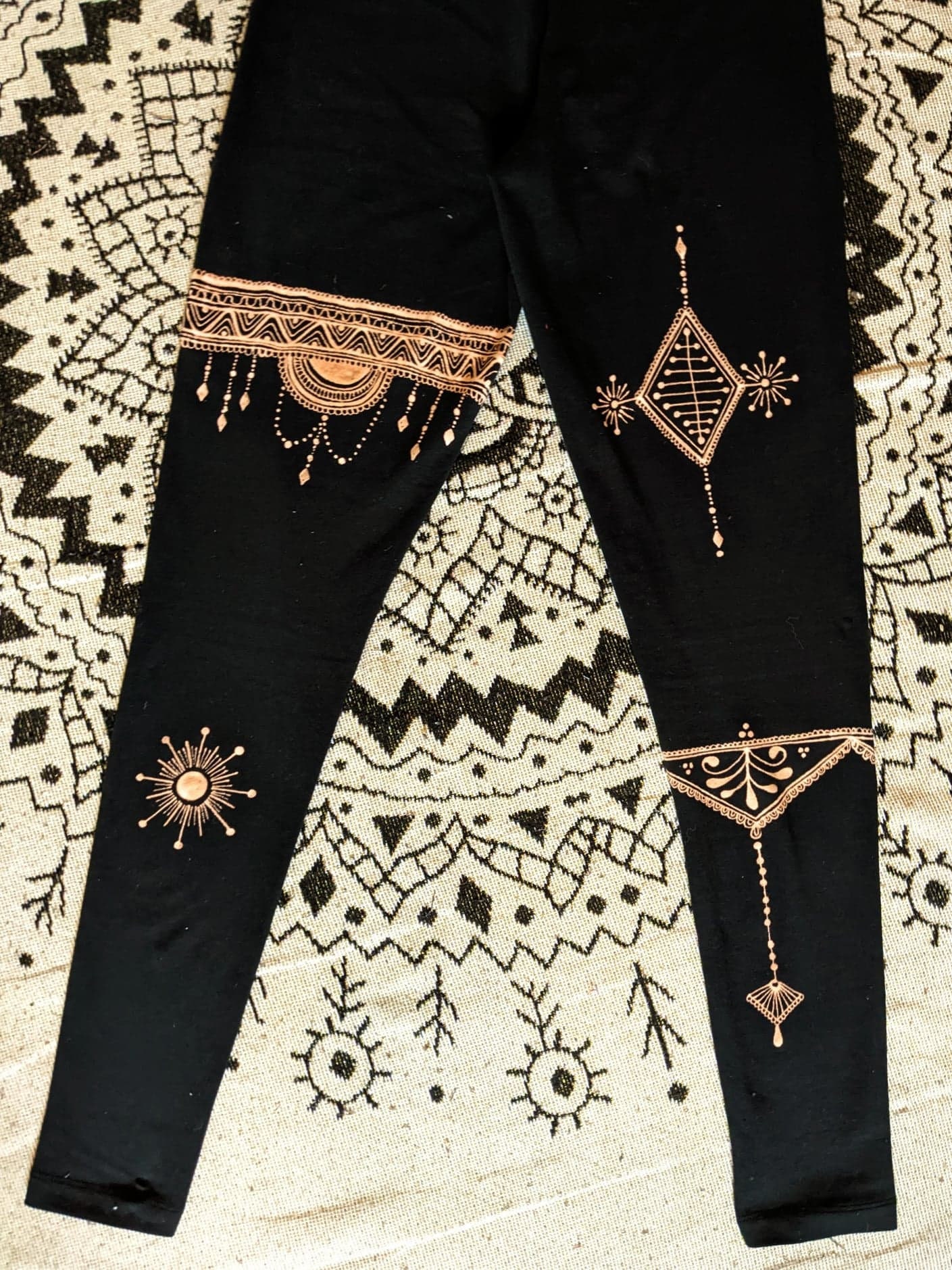 Golden Sun. Handmade Leggings. Yoga Meditation Flower Pants Hippy Ladies Womens Gift