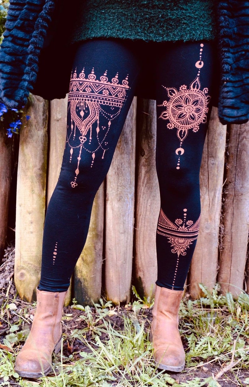 Henna Garden. Handmade Leggings. Yoga Meditation Pants Hippy Boho Unusual Festival Christmas Sustainable Slow Fashion. Ladies Womens Gift image 1