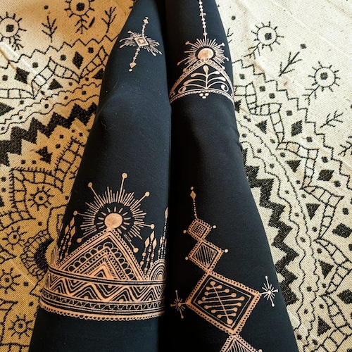 Hand-Drawn Bleach Art Leggings, "Golden Sun" Design, Hippy Yoga Pants