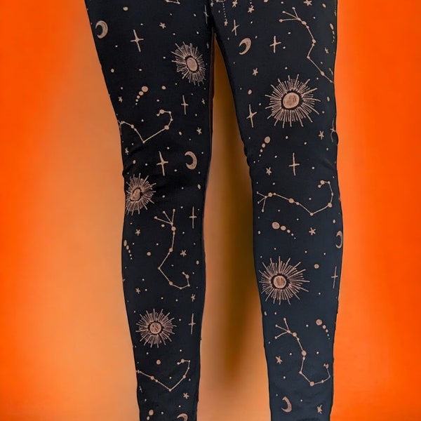 Star Sign Custom Handmade Leggings. Yoga Meditation Pants Hippy Boho Unusual Festival Christmas Sustainable Slow Fashion. Ladies Womens Gift