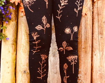 Wildflower. Handmade Leggings. Yoga Meditation Flower Pants Hippy Boho Unusual Festival Christmas Sustainable Ladies Womens Gift