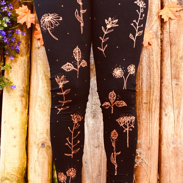 Wildflower. Handmade Leggings. Yoga Meditation Flower Pants Hippy Boho Unusual Festival Christmas Sustainable Ladies Womens Gift
