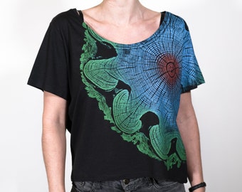 women EcoViscose T-shirts black  Color print Wood Grain Acacia