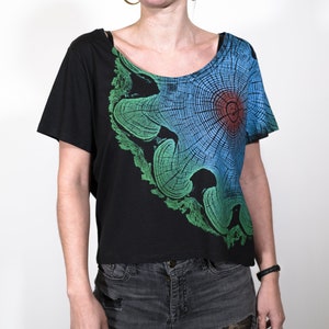 women EcoViscose T-shirts black Color print Wood Grain Acacia image 1