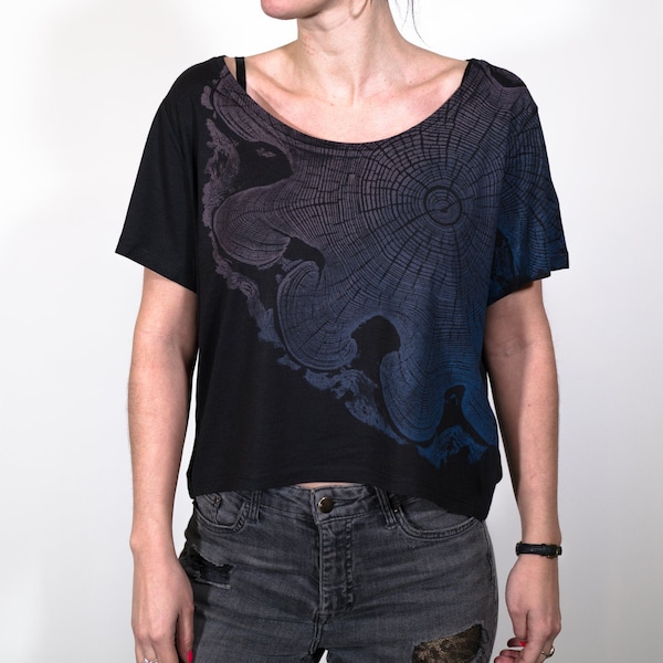 Frauen EcoViscose T-shirts  Buntfarbe Handgemacht Holzmaserung Akazie