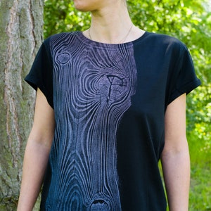 women Organic T-shirts Roll up sleeves  purple/blue Wood Grain Pine