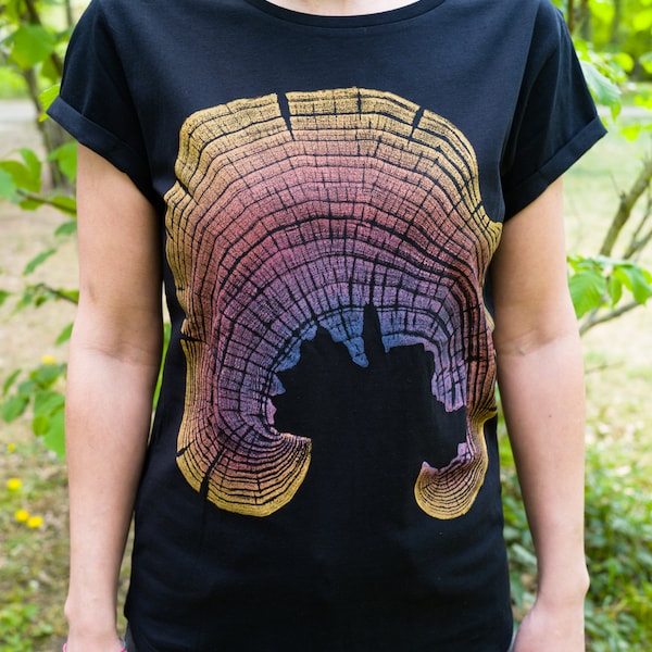 Frauen T-shirts  Bio-Baumwolle handgemacht Buntfarben Holzmaserung Eiche