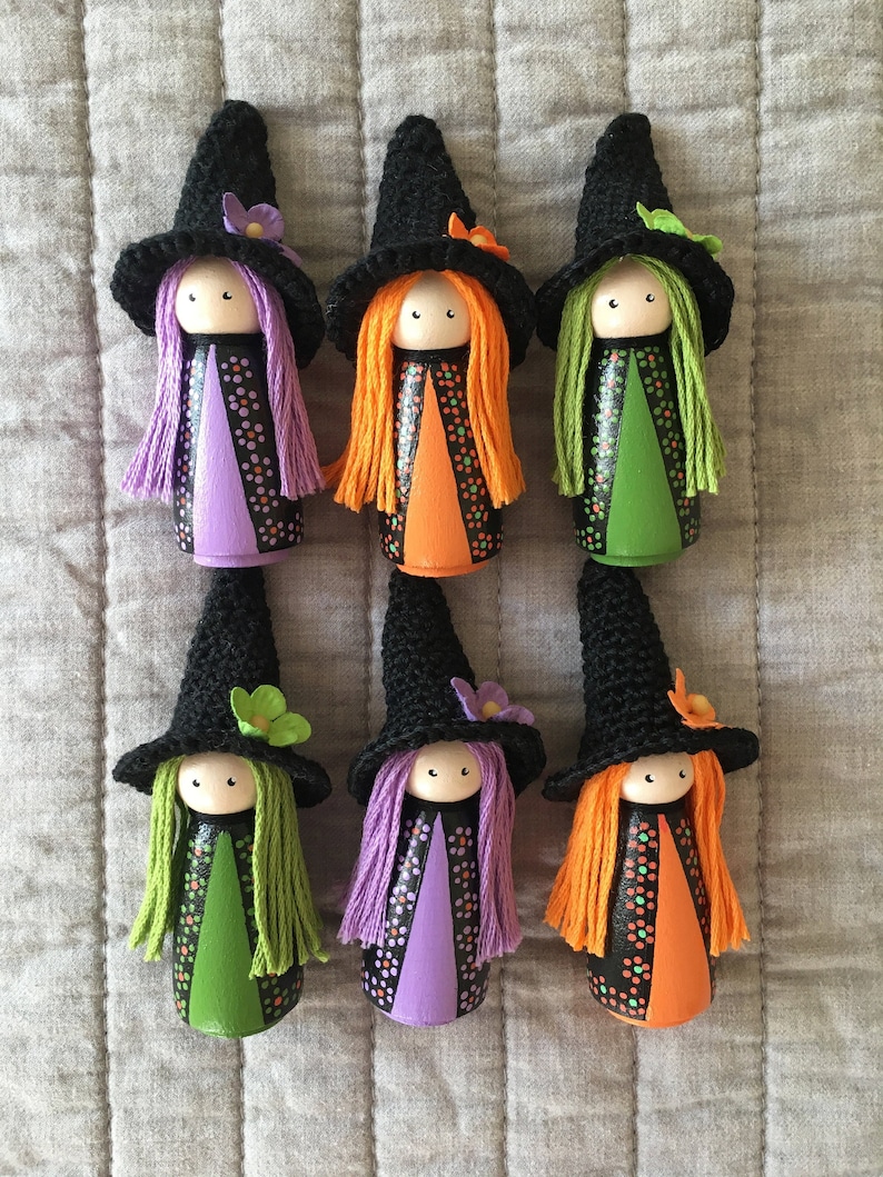 Peg Doll Flower Witch/Three Little Witches/Hand Painted Peg Etsy