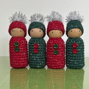 Christmas Peg Doll Elf/Dressed-up Wooden Peg Doll Elf/2.5&quot; Peg Doll in Crocheted Outfit/Holiday Ornament/Holiday Decor/Stocking Stuffers