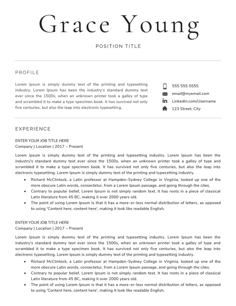 Resume Template Classic Resume CV Template Clean Resume Professional Resume Resume Modern Resume Resume Design Resume Word