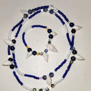 Yemaya Orisha of the Ocean Necklace and Bracelet Set with Seashells | Sodalite Beads | Self Love, Healing Trauma