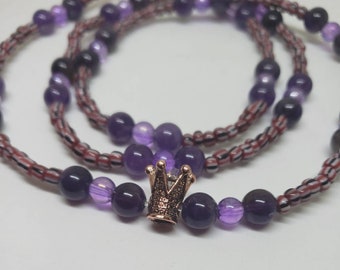 Oya Spiritual Amethyst Necklace with Crown Charm | Purple Bead Necklace | Charm Necklace