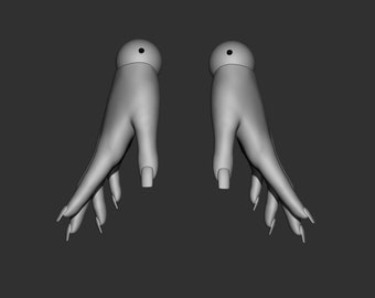 May include: Two 3D rendered hands with long, slender fingers and nails. The hands are posed in a relaxed, open gesture, with the palms facing outward.