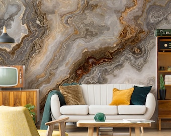 Gold Marble Luxuary Chic Ombre Removable Wallpaper Peel and Stick Wallpaper / Self Adhesive Wall Mural Wallpaper Decal Wall