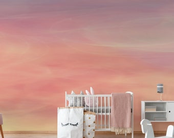 Earthy Brown Pink Lavender Beige Coral Ombre Sunset Sky Wallpaper Peel and Stick Wallpaper / Self-Adhesive Wall Mural Wallpaper Decal Art134