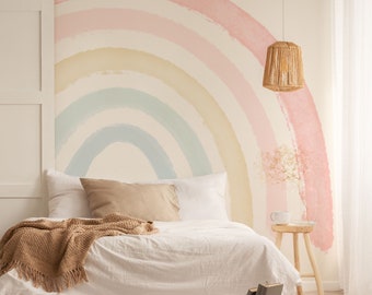 Ombre Pink  Coral Peach Rainbow Wall Decal / LArge Rainbow Wallpaper / Nursery Kids Sticker / Peel and Stick Repositionable R102B