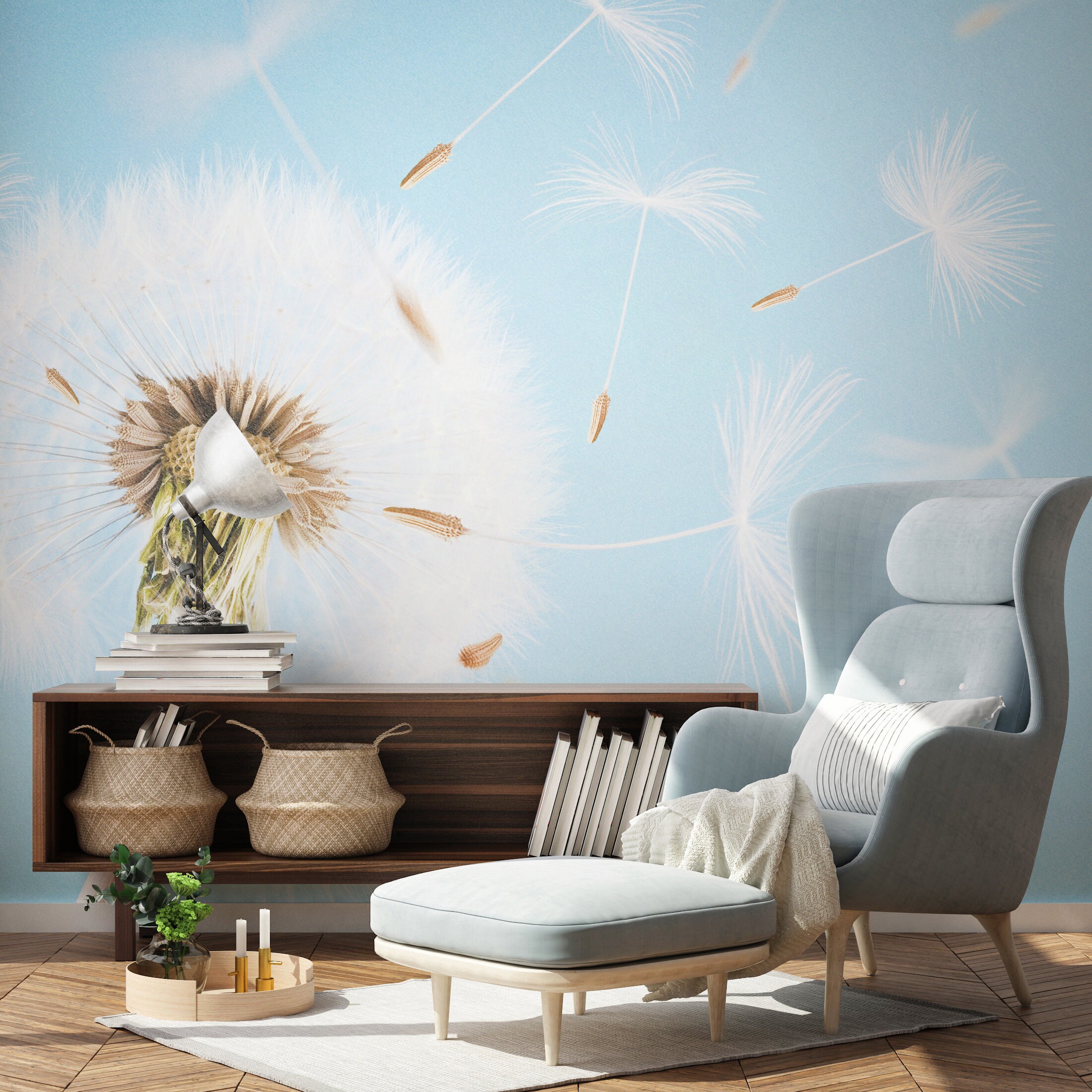 Dandelion Flower Wallpaper Peel and Stick Wallpaper / Self | Etsy