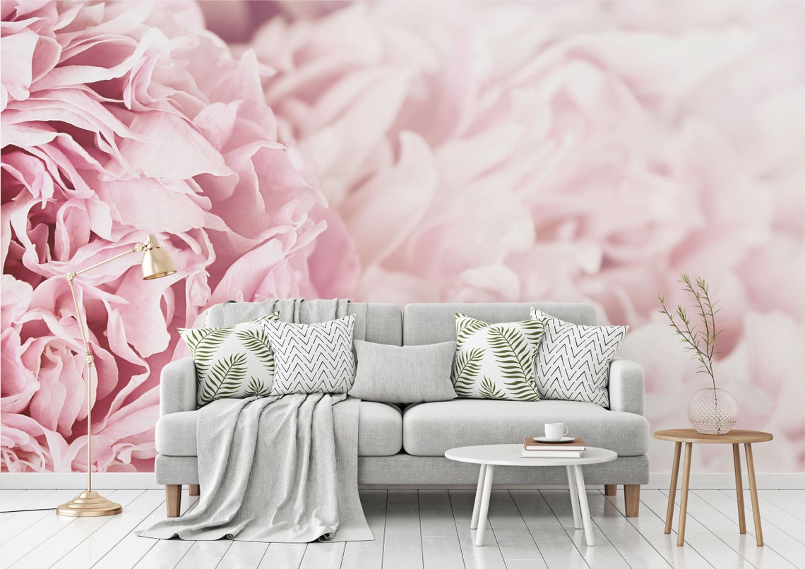 Peony Flower Mural Wallpaper // Pastel Pink // Watercolor Etsy