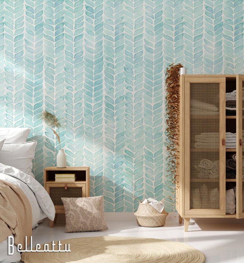 Turquoise Blue Pattern Headboard Wall Mural / Peel and Stick Wall Decor / Bedroom and Bathroom / Coastal Modern Wallpaper Bild 6