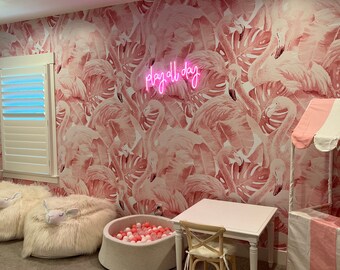 Flamingo Wall Decal Mural Wallpaper // Pastel Pink // Watercolor Flamingo // Peel and Stick Wall Mural // Ombre Coral Pink Flamingo Sticker