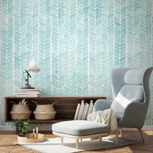 Turquoise Blue Pattern Headboard Wall Mural / Peel and Stick Wall Decor / Bedroom and Bathroom / Coastal Modern Wallpaper Bild 2