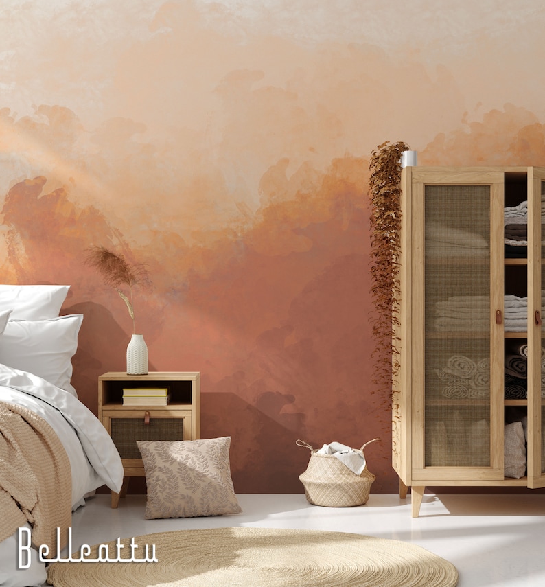 Earthy Brown Beige Coral Ombre Removable Wallpaper Peel and Stick Wallpaper / Self-Adhesive Wall Mural Wallpaper Decal Art118 image 2