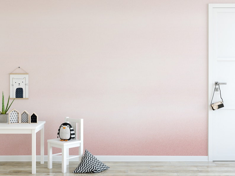 Soft Pink Ombre Removable Wallpaper Peel and Stick Wallpaper / Self-Adhesive Reusable Wall Mural Wallpaper Decal Wall Art Repositionable image 2