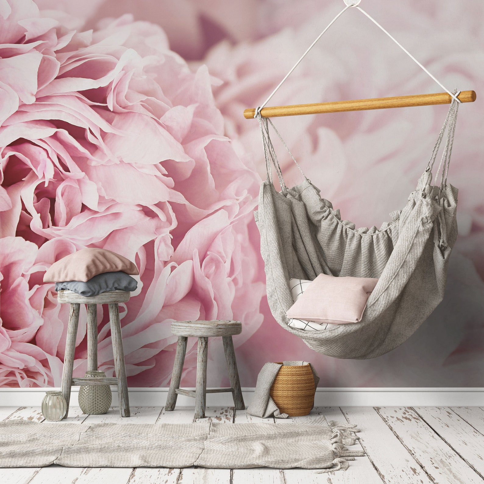 Peony Flower Mural Wallpaper // Pastel Pink // Watercolor Etsy