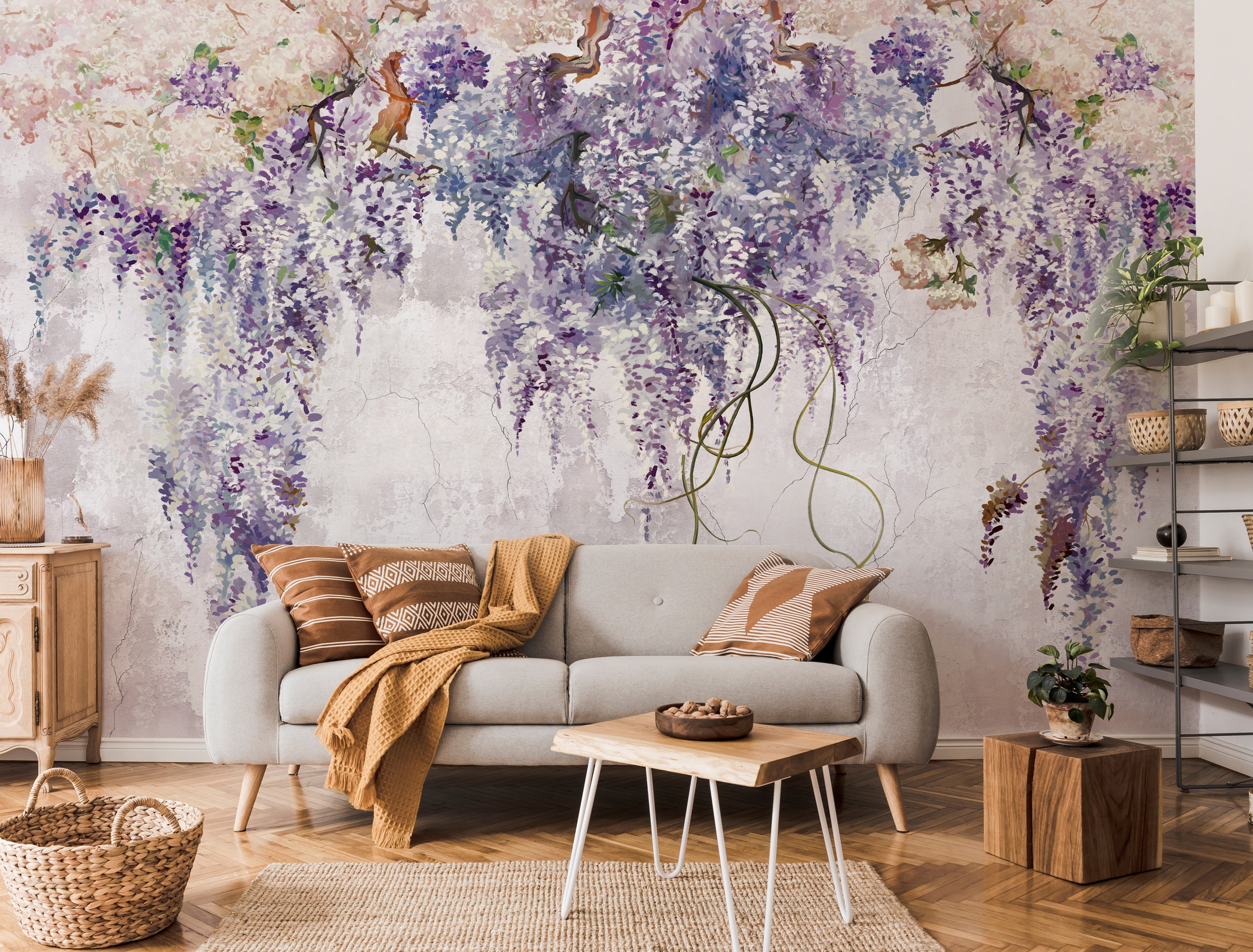 Lavender White Retro Wisteria Flowers Wallpaper / Spring Sky - Etsy