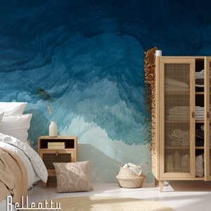 Blue Sea Luxury Chic Ombre Removable Wallpaper Peel and Stick Wallpaper / Watercolor Self Adhesive Wall Mural Wallpaper Decal Wall