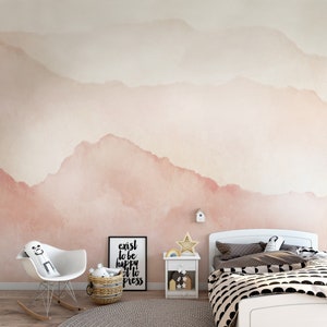 Beige Earthy Tones Ombre Mountains Waves Removable Wallpaper / Coastal Peel and Stick Wallpaper / Watercolor Self Adhesive Wall Mural