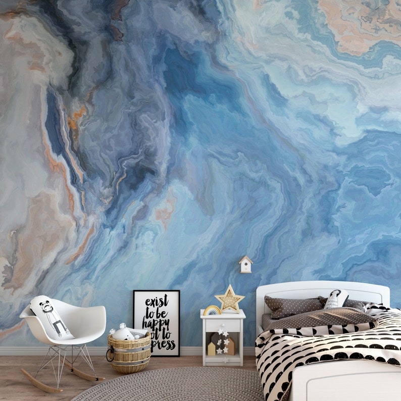 Blue Sea Luxuary Chic Ombre Removable Wallpaper Peel and Stick Wallpaper / Self Adhesive Wall Mural Wallpaper Decal Wall image 3