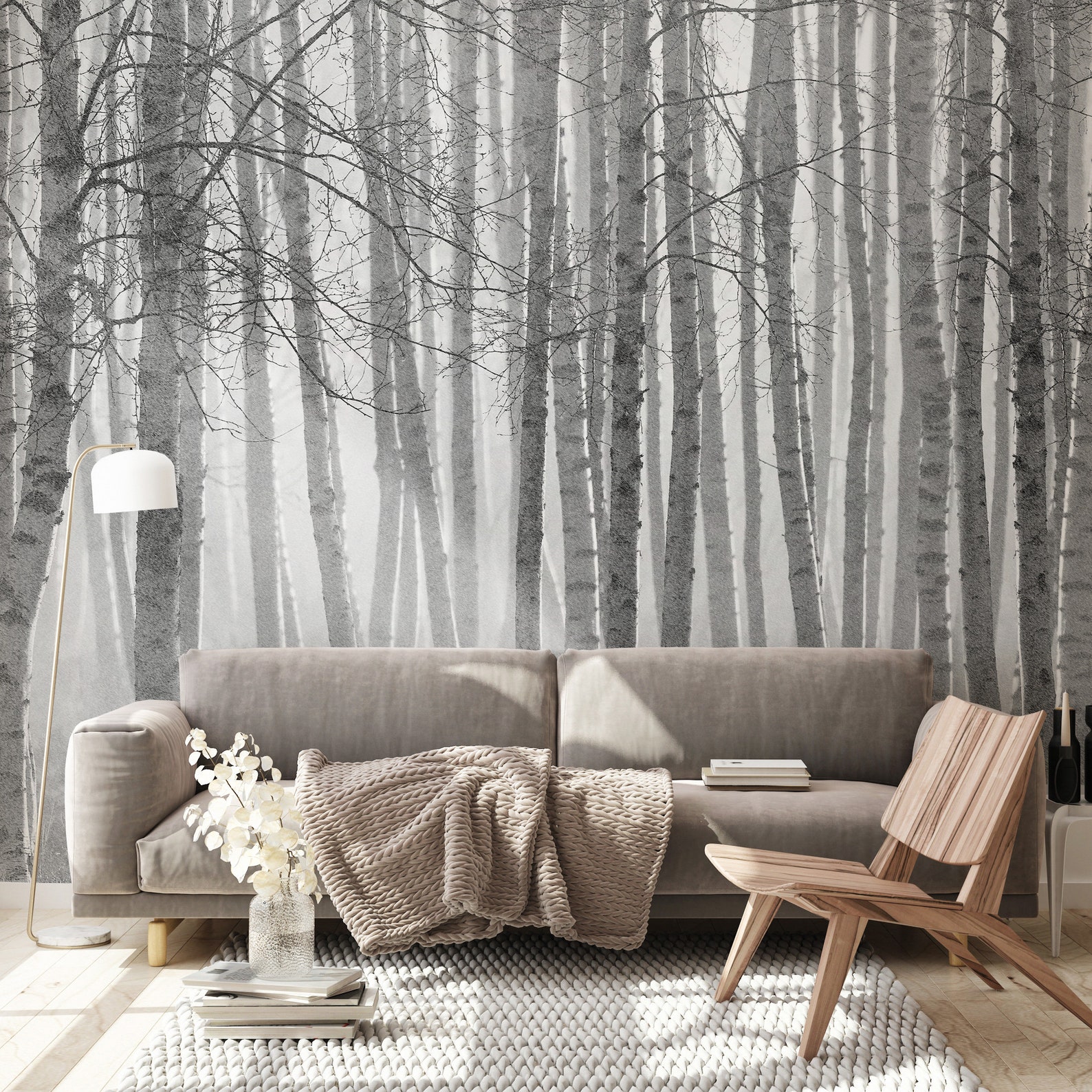 Birch Trees Woodland Peel and Stick or Wallpaper Retro Wall Etsy