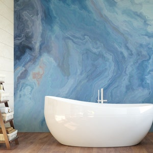 Blue Sea Luxuary Chic Ombre Removable Wallpaper Peel and Stick Wallpaper / Self Adhesive Wall Mural Wallpaper Decal Wall image 1