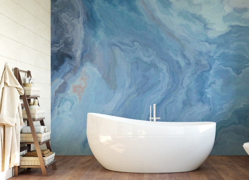 Blue Sea Luxuary Chic Ombre Removable Wallpaper Peel and Stick Wallpaper / Self Adhesive Wall Mural Wallpaper Decal Wall image 1