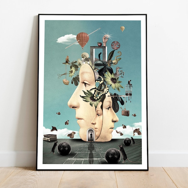 Art print in a surreal style, elaborate, exuberant, original, different to decorate your home.