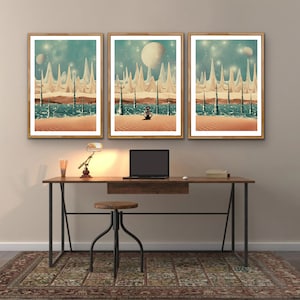 Cosmic and enchanting surreal art print to decorate your home with a mystical and original touch.