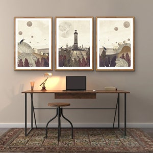 Cosmic and enchanting surreal art print to decorate your home with a mystical and original touch.